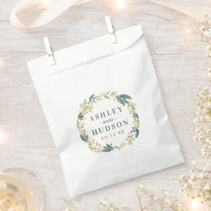 Sachets En Papier Couronne florale de mariage à monogramme en or ver