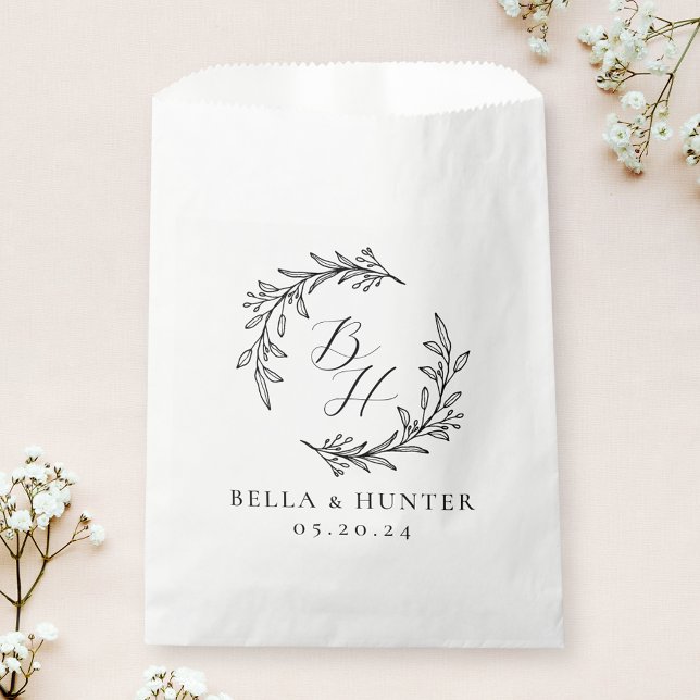 Sachets En Papier Couronne florale initiale de monogramme de mariage (Créateur téléchargé)
