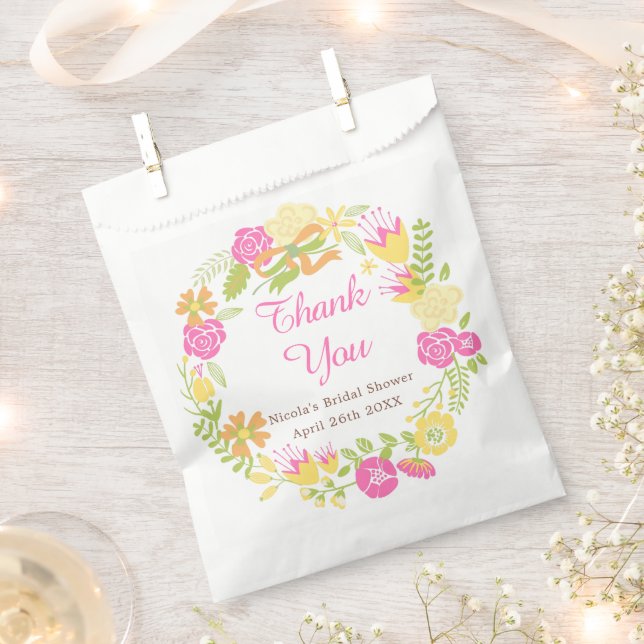 Sachets En Papier Couronne florale rose foncé et jaune pour douche d (Coupé)