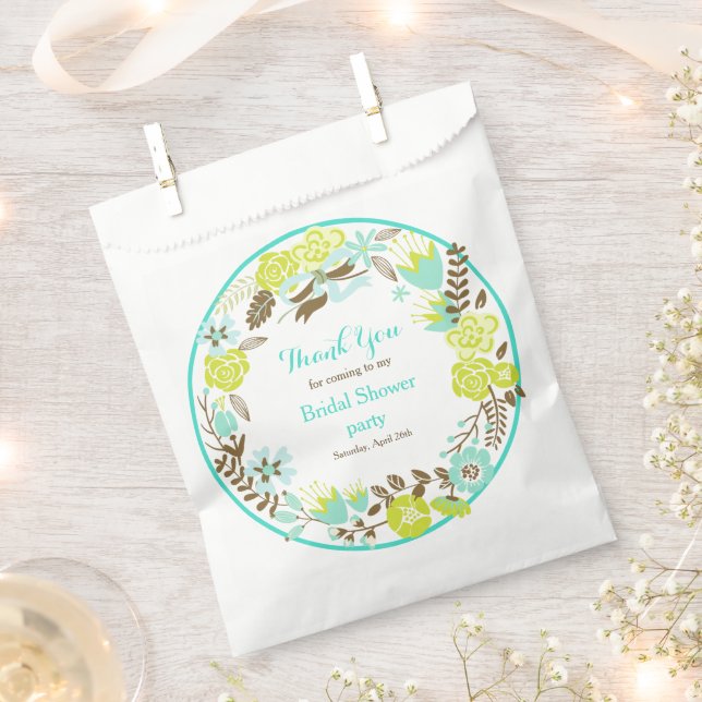 Sachets En Papier Couronne florale verte et marron Shower de mariage (Coupé)