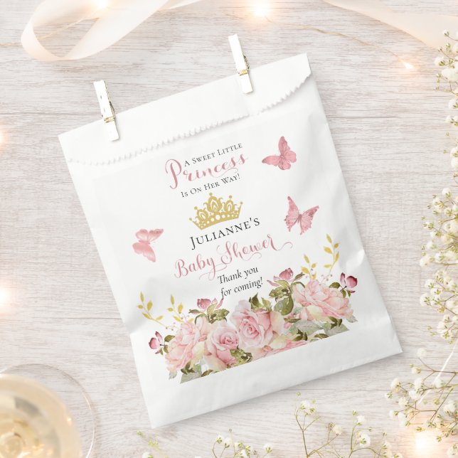Sachets En Papier Couronne | Papillons Floral Princess Baby shower (Coupé)