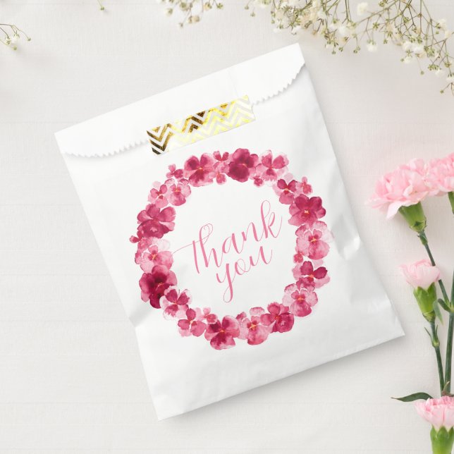 Sachets En Papier Couronne rose rouge merci aquarelle art (Scellé)