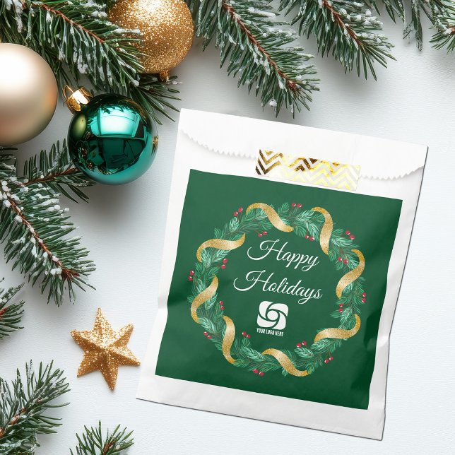 Sachets En Papier Couronne verte de logo d'entreprise pour fête des  (Créateur téléchargé)