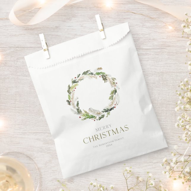 Sachets En Papier Couronne verte de Noël (Coupé)