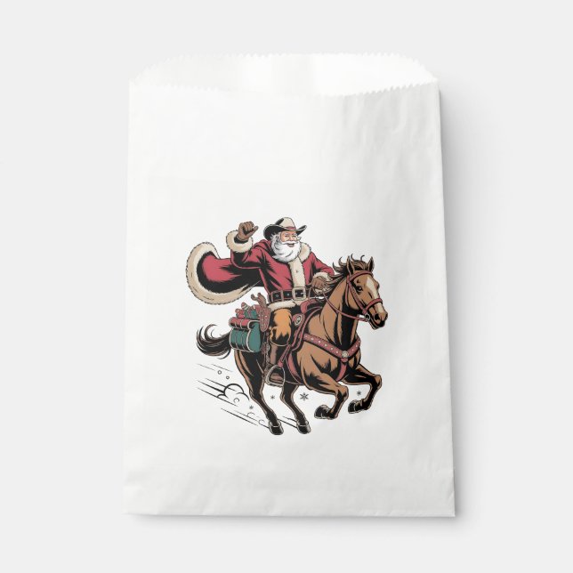 Sachets En Papier Cowboy Père Noël Monter Un Cheval Noël (Devant)