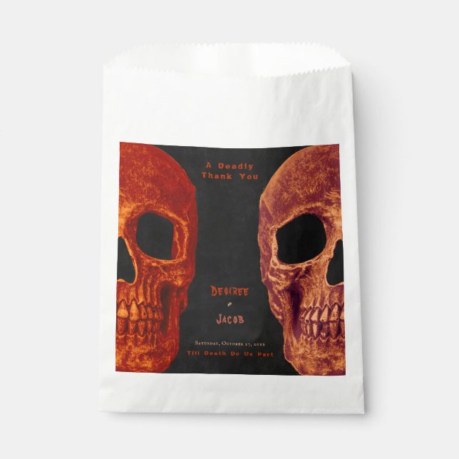 Sachets En Papier Crâne gothique Orange noir Halloween Merci (Devant)