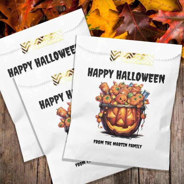Sachets En Papier Creepy Jack o Lantern Joyeux Halloween  (Creepy Jack o' Lantern "Happy Halloween" treat bags for all your neighborhood trick-or-treaters.  )