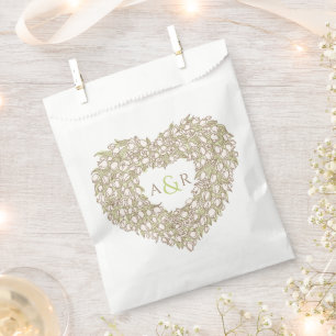 Sachets En Papier Crème du coeur tulipes vertes monogramme mariage