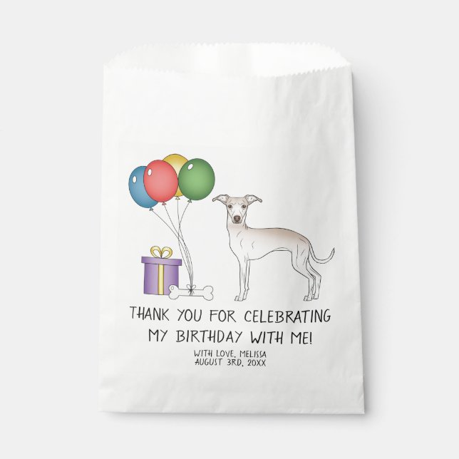 Sachets En Papier Crème Italien Greyhound Cartoon Chien Anniversaire (Devant)