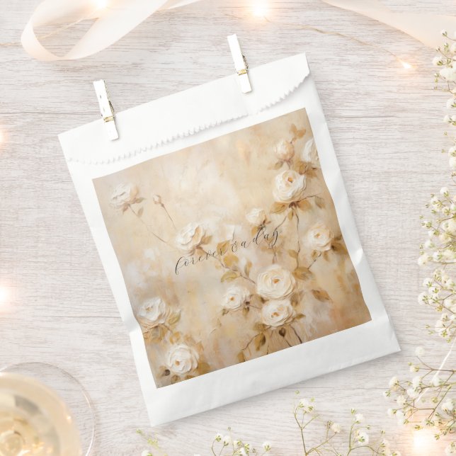 Sachets En Papier Crème romantique Roses blanches Mariage (Coupé)