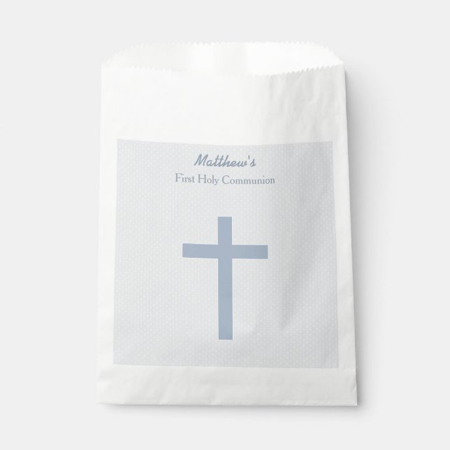 Sachets En Papier Croix Bleue Pastel Communion (Devant)
