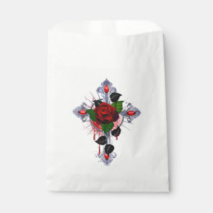 Sachets En Papier Croix d'argent avec une rose rouge