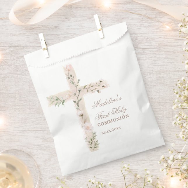 Sachets En Papier croix florale Première communion (Coupé)
