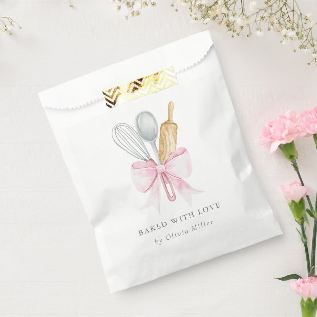 Sachets En Papier Cuits Avec Amour Élégant Ruban Rose Personnalisé  (Scellé)