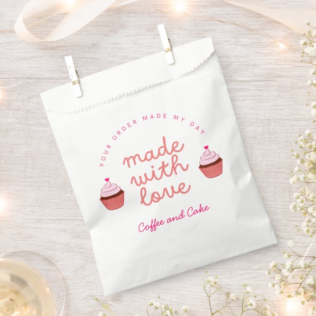 Sachets En Papier Cupcake Café et Gâteau faits avec amour  (Coupé)