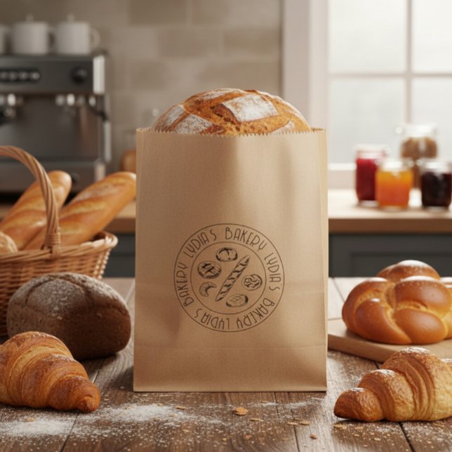 Sachets En Papier Custom Rustic Bakery Logo Kraft Paper Treat Bag (Créateur téléchargé)