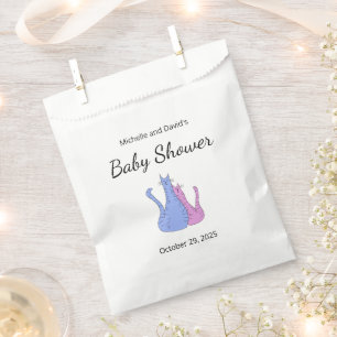 Sachets En Papier Cute Baby shower Chat Twins Bleu rose