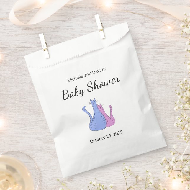 Sachets En Papier Cute Baby shower Chat Twins Bleu rose (Coupé)