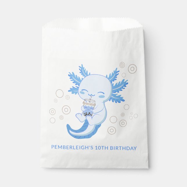 Sachets En Papier Cute Blue Axolotl Bubble Boba Tea Anniversaire (Devant)