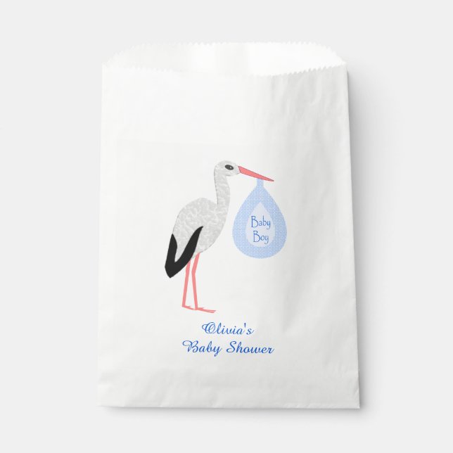 Sachets En Papier Cute Blue Baby Boy Stork Baby shower personnalisé (Devant)