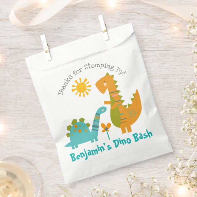 Sachets En Papier Cute Blue Dinosaures Kawaii Boy Anniversaire Merci (Coupé)