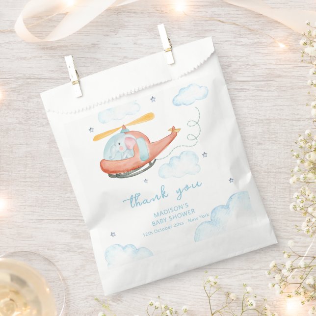 Sachets En Papier Cute Blue Elephant Helicopter Airplane Baby Shower (Coupé)