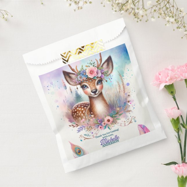 Sachets En Papier Cute Boho Aquarelle Woodland Deer Anniversaire (Scellé)
