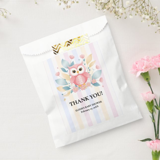 Sachets En Papier Cute Chouette rose Pastel Baby shower Floral Desig (Scellé)
