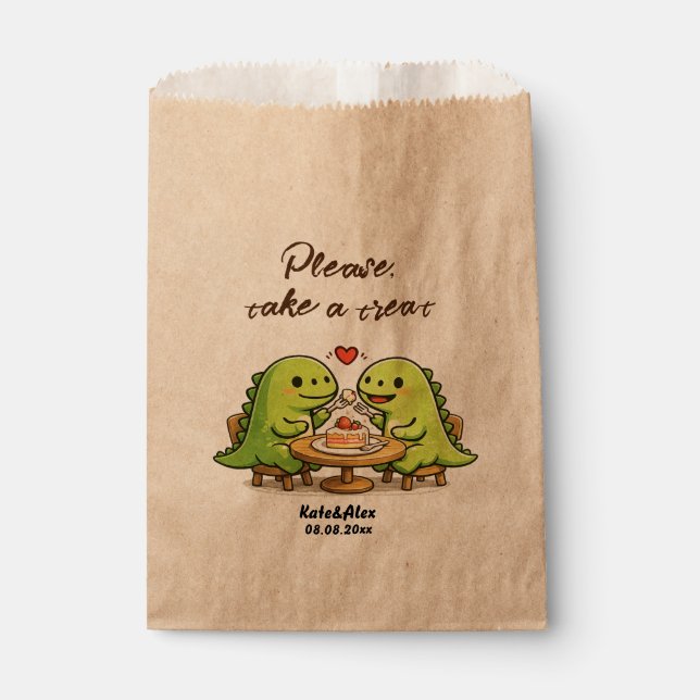 Sachets En Papier Cute Dinosaur Couple Wedding Treat (Devant)