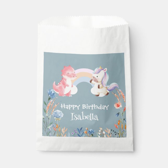 Sachets En Papier Cute Dinosaur Unicorn arc-en-ciel Fleur anniversai (Devant)