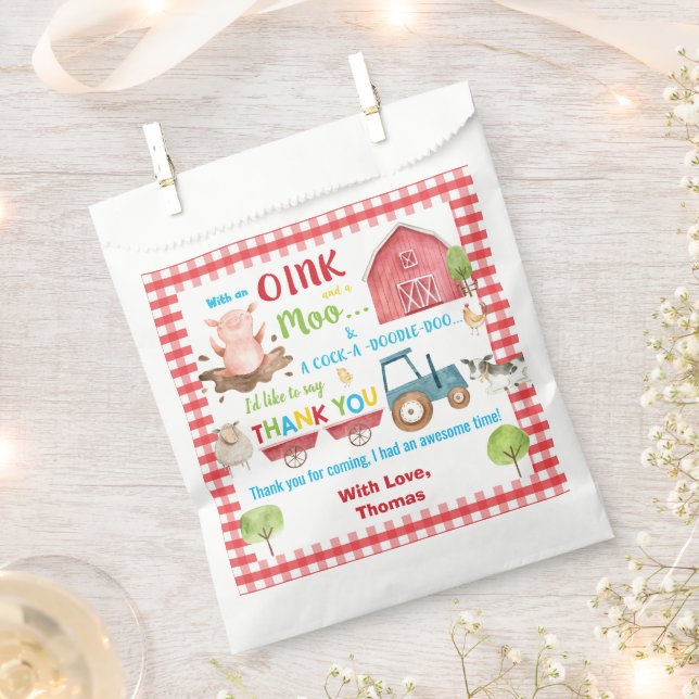 Sachets En Papier Cute Farm Animaux Barnyard Anniversaire Merci (Coupé)