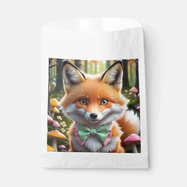 Sachets En Papier Cute Fox avec arc vert et rose (Devant)