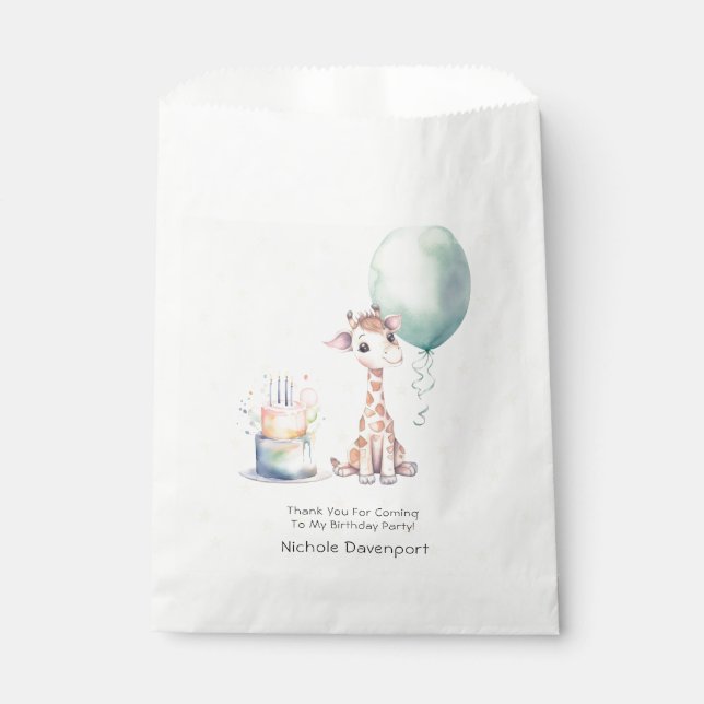 Sachets En Papier Cute Giraffe Cake Balloon 1er. Anniversaire Merci (Devant)