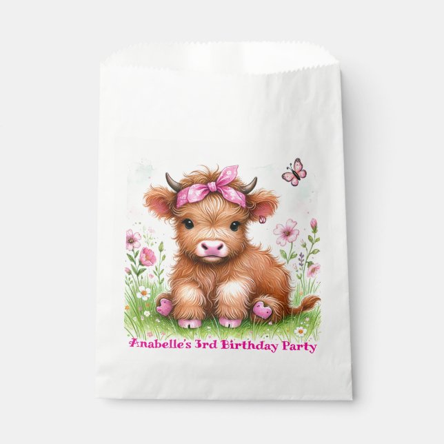 Sachets En Papier Cute Highland Vache papillon Fille Anniversaire (Devant)