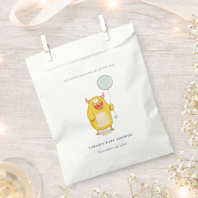 Sachets En Papier Cute Little Aqua Yellow Monster Baby shower Invita (Coupé)