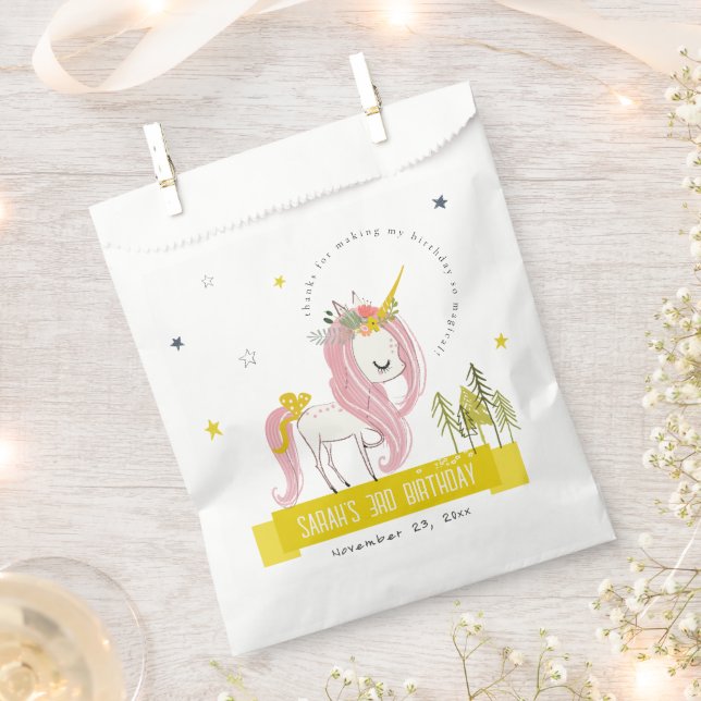 Sachets En Papier Cute Magique Unicorn rose Jaune Anniversaire de en (Coupé)