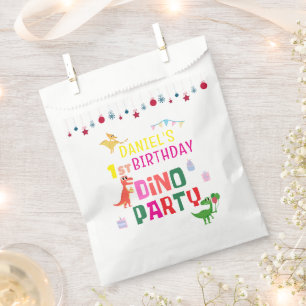Sachets En Papier Cute Modern Dino Dinosaur fête d'anniversaire pour
