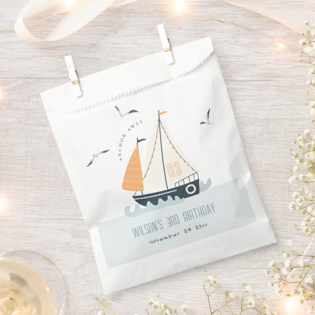 Sachets En Papier Cute Nautical Blue Sailboat Pastel Anniversaire de (Coupé)