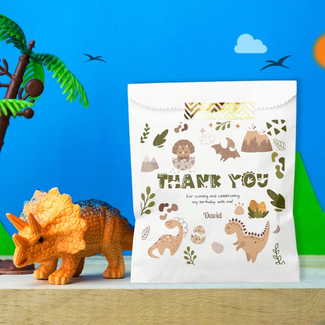 Sachets En Papier Cute Neutral Dinosaur Anniversaire Merci (Créateur téléchargé)