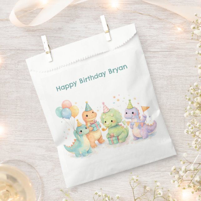 Sachets En Papier Cute Pastel Watercolor Dinosaurs Birthday (Coupé)