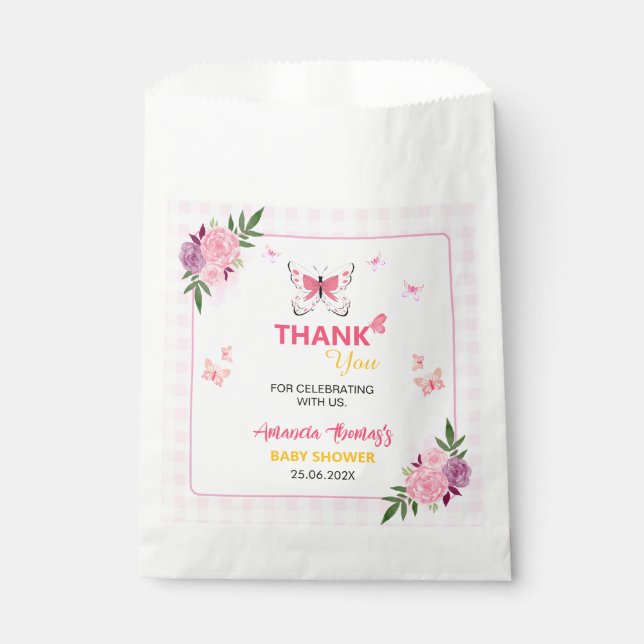 Sachets En Papier Cute Pink Little Butterfly Baby Shower Thank You  (Devant)