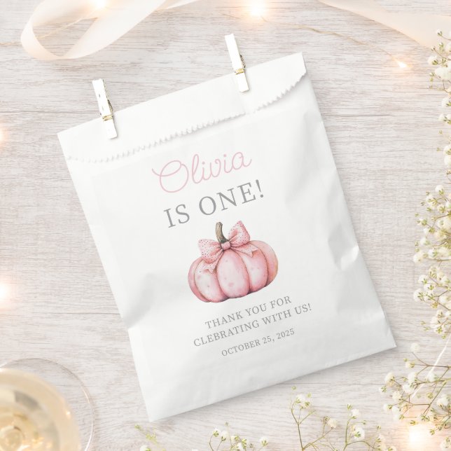 Sachets En Papier Cute Pink Pumpkin Baby Girl 1st Birthday  (Coupé)