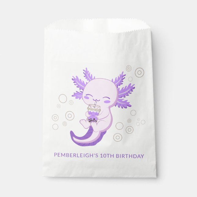 Sachets En Papier Cute Purple Axolotl Bubble Boba Tea Anniversaire (Devant)