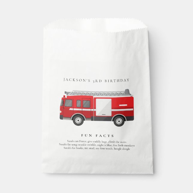 Sachets En Papier Cute Red Firetruck Engine Fun Facts Anniversaire (Devant)