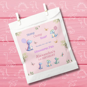 Sachets En Papier Cute Rose Girl Dinosaur 1er anniversaire merci