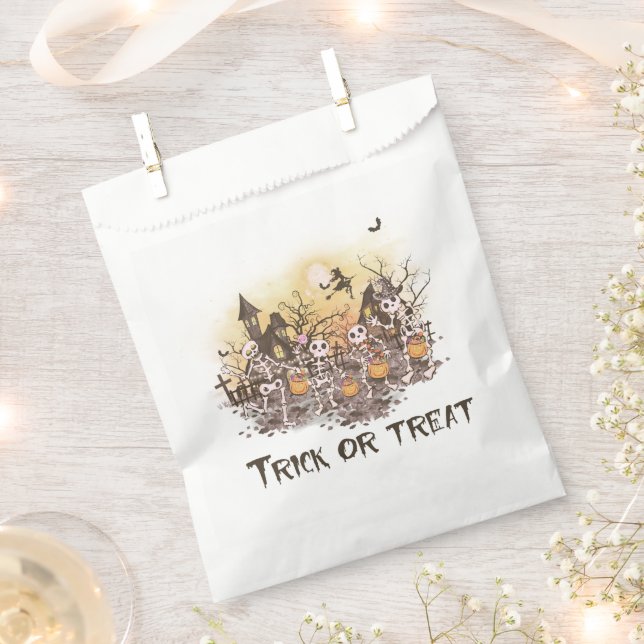 Sachets En Papier Cute Skeletons Trick ou Treat Halloween (Coupé)