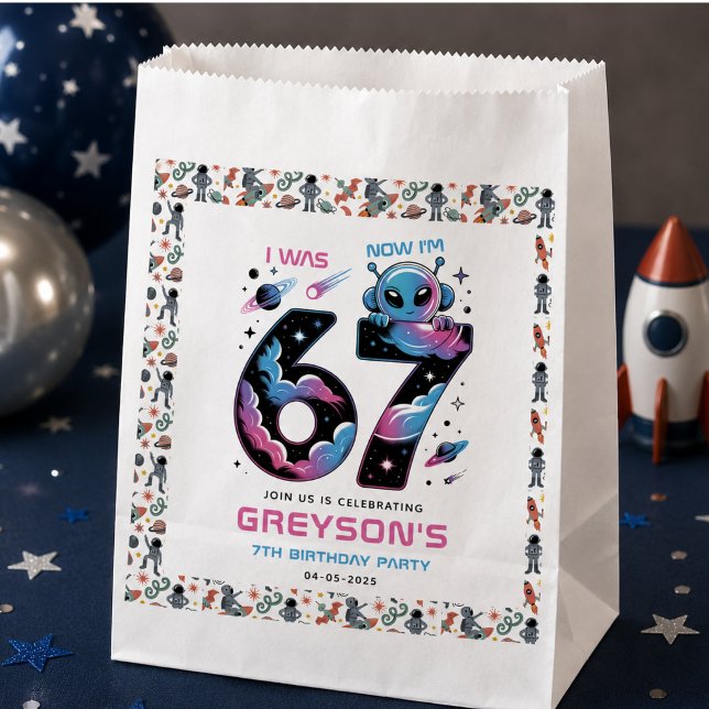 Sachets En Papier Cute Space 7e Anniversaire | Six et Sept Ans (Cute Space 7th Birthday | Six & Seven Year Old Favor Bag)