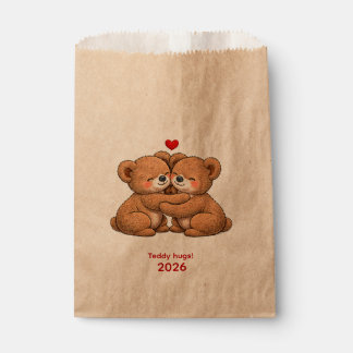 Sachets En Papier Cute Teddy Bear Couple in Love – Embroidered Style