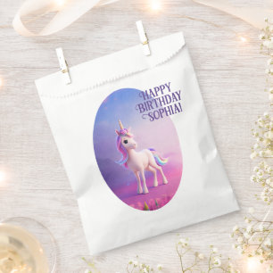 Sachets En Papier Cute Unicorne Blanche Avec Rose & Bleu Mane