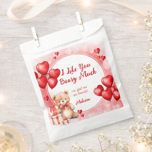 Sachets En Papier Cute Valentine Teddy avec Red Hearts Classroom (Coupé)